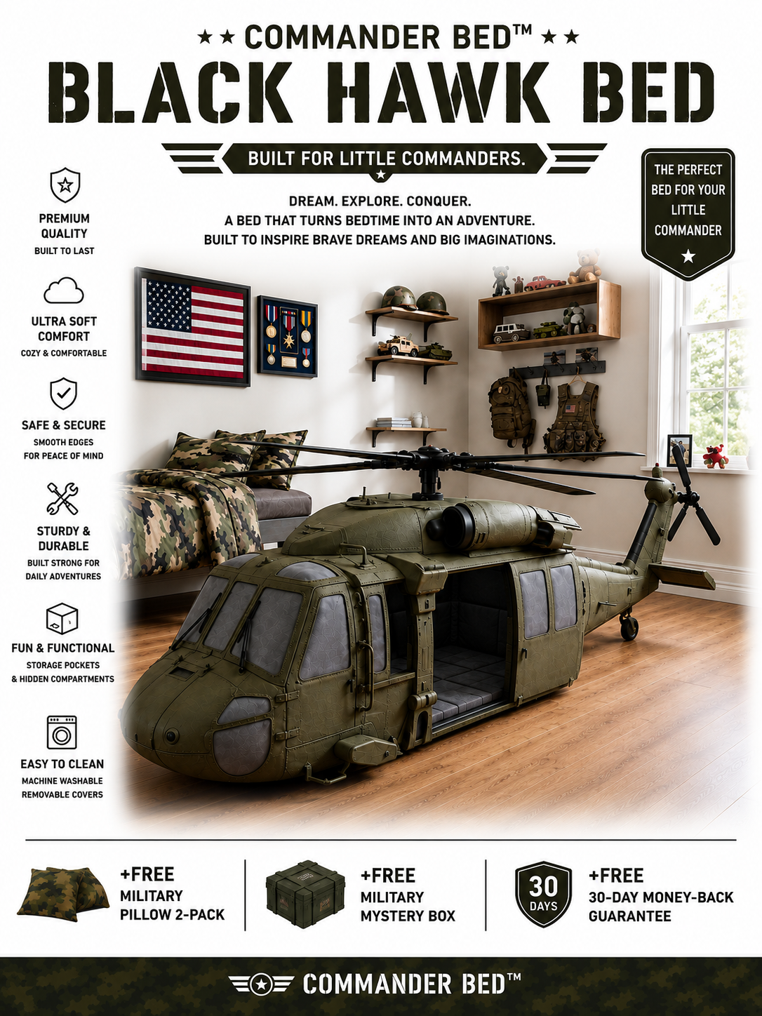 Commander Bed™ – Black Hawk Helicopter Dark Green